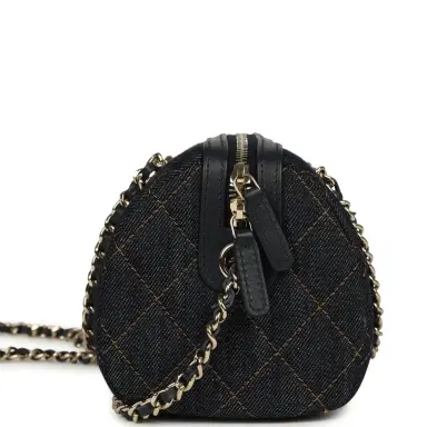 Chanel Chanel Mini Timeless Classic Barrel Bag with Chain Dark Blue Denim Light Gold Hardware | Thumbnail 3 Chanel Chanel Mini Timeless Classic Barrel Bag with Chain Dark Blue Denim Light Gold Hardware | Thumbnail 3