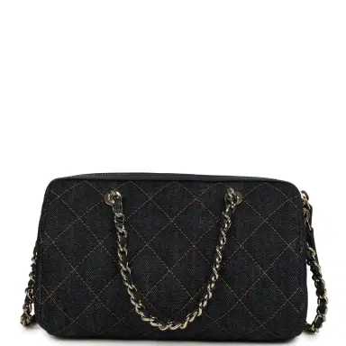 Chanel Chanel Mini Timeless Classic Barrel Bag with Chain Dark Blue Denim Light Gold Hardware | Thumbnail 4 Chanel Chanel Mini Timeless Classic Barrel Bag with Chain Dark Blue Denim Light Gold Hardware | Thumbnail 4