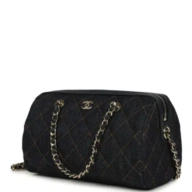Chanel Chanel Mini Timeless Classic Barrel Bag with Chain Dark Blue Denim Light Gold Hardware | Thumbnail 5 Chanel Chanel Mini Timeless Classic Barrel Bag with Chain Dark Blue Denim Light Gold Hardware | Thumbnail 5