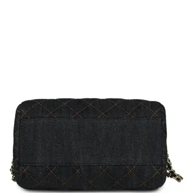 Chanel Chanel Mini Timeless Classic Barrel Bag with Chain Dark Blue Denim Light Gold Hardware | Thumbnail 6 Chanel Chanel Mini Timeless Classic Barrel Bag with Chain Dark Blue Denim Light Gold Hardware | Thumbnail 6