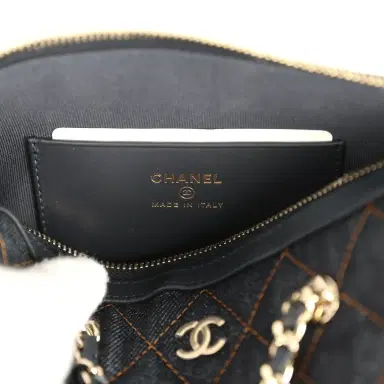 Chanel Chanel Mini Timeless Classic Barrel Bag with Chain Dark Blue Denim Light Gold Hardware | Thumbnail 9 Chanel Chanel Mini Timeless Classic Barrel Bag with Chain Dark Blue Denim Light Gold Hardware | Thumbnail 9