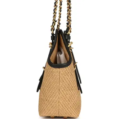 Chanel Chanel Small Coco Shopping Bag Raffia and Black Calfskin Antique Gold Hardware | Thumbnail 4 Chanel Chanel Small Coco Shopping Bag Raffia and Black Calfskin Antique Gold Hardware | Thumbnail 4