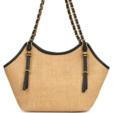 Chanel Chanel Small Coco Shopping Bag Raffia and Black Calfskin Antique Gold Hardware | Thumbnail 5 Chanel Chanel Small Coco Shopping Bag Raffia and Black Calfskin Antique Gold Hardware | Thumbnail 5