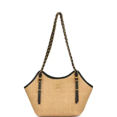 Chanel Chanel Small Coco Shopping Bag Raffia and Black Calfskin Antique Gold Hardware | Thumbnail 7 Chanel Chanel Small Coco Shopping Bag Raffia and Black Calfskin Antique Gold Hardware | Thumbnail 7