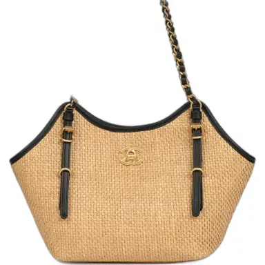 Chanel Chanel Small Coco Shopping Bag Raffia and Black Calfskin Antique Gold Hardware | Thumbnail 1 Chanel Chanel Small Coco Shopping Bag Raffia and Black Calfskin Antique Gold Hardware | Thumbnail 1