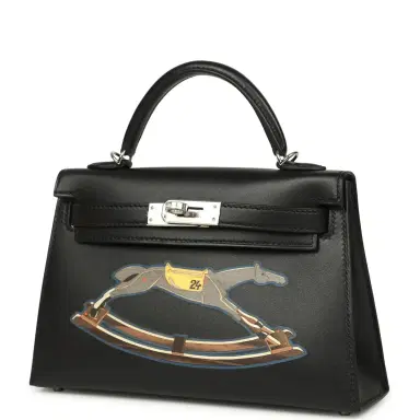 HERMÈS Hermes Kelly Sellier 20 "Cheval De Bois" Black and Multi Tadelakt Palladium Hardware | Thumbnail 3 HERMÈS Hermes Kelly Sellier 20 "Cheval De Bois" Black and Multi Tadelakt Palladium Hardware | Thumbnail 3