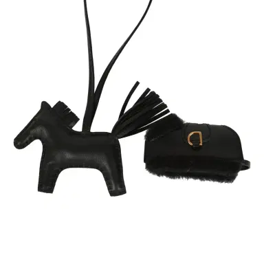 HERMÈS Hermes Rodeo Robeo Plush Charm PM Black Milo Lambskin and Wool Gold Hardware | Thumbnail 3 HERMÈS Hermes Rodeo Robeo Plush Charm PM Black Milo Lambskin and Wool Gold Hardware | Thumbnail 3