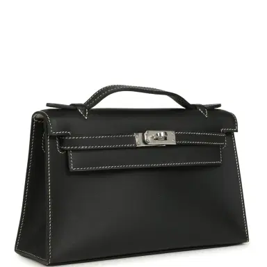 HERMÈS Hermes Special Order (HSS) Kelly Pochette Black Verso Swift Palladium Hardware | Thumbnail 2