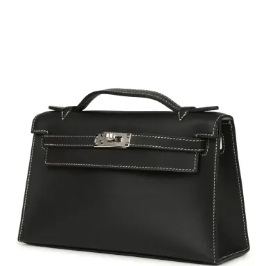 HERMÈS Hermes Special Order (HSS) Kelly Pochette Black Verso Swift Palladium Hardware | Thumbnail 5