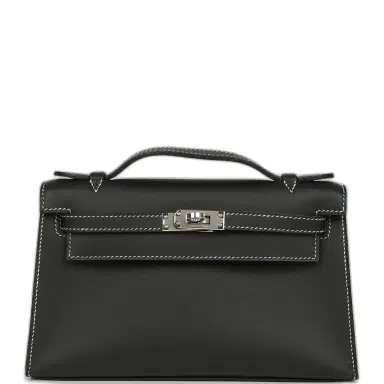 HERMÈS Hermes Special Order (HSS) Kelly Pochette Black Verso Swift Palladium Hardware | Thumbnail 1