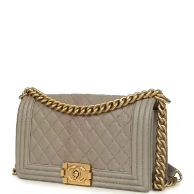 Chanel Pre-owned Chanel Medium Boy Bag Taupe Caviar Antique Gold Hardware | Thumbnail 5 Chanel Pre-owned Chanel Medium Boy Bag Taupe Caviar Antique Gold Hardware | Thumbnail 5