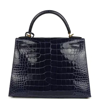 HERMÈS Pre-owned Hermes Kelly Sellier 28 Bleu Encre Shiny Alligator Gold Hardware | Thumbnail 4