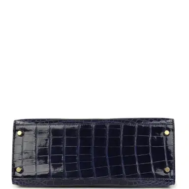 HERMÈS Pre-owned Hermes Kelly Sellier 28 Bleu Encre Shiny Alligator Gold Hardware | Thumbnail 6