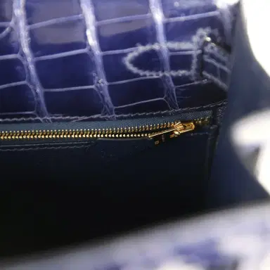 HERMÈS Pre-owned Hermes Kelly Sellier 28 Bleu Encre Shiny Alligator Gold Hardware | Thumbnail 9