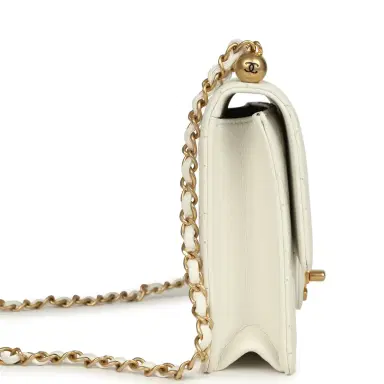 Chanel Preowned Chanel Small Chic Pearls Flap Bag White Calfskin Antique Gold Hardware | Thumbnail 3
