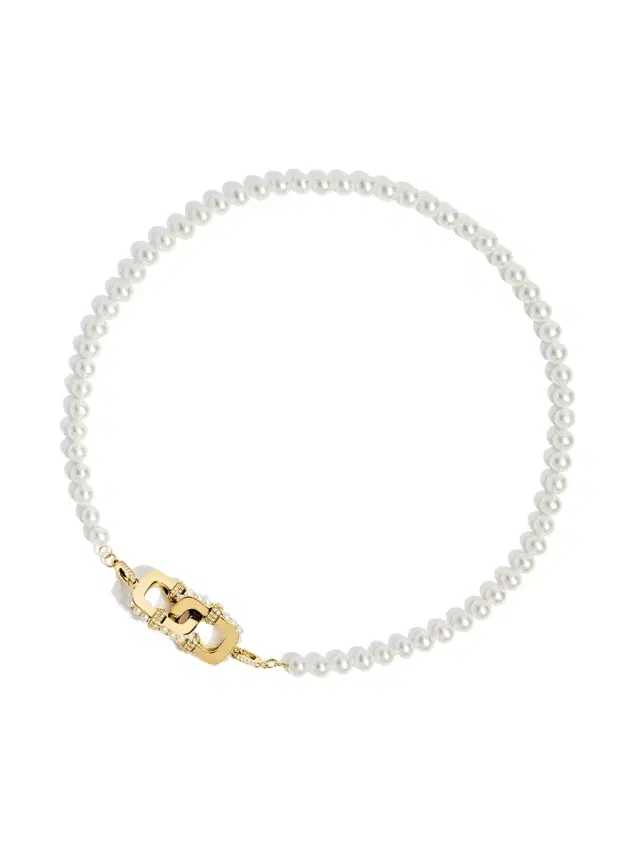 Yellow Gold, Pearl, and Diamond Unchained Entre-Maille Necklace