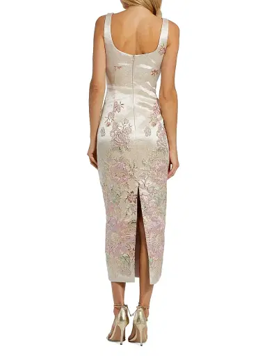 Mac Duggal Women's Petite Floral Brocade Scoopneck Sheath Midi-Dress - Champagne Multi - Size Petite 12 | Thumbnail 2