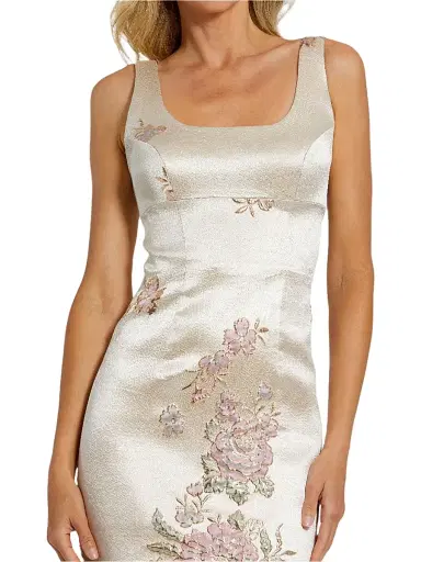 Mac Duggal Women's Petite Floral Brocade Scoopneck Sheath Midi-Dress - Champagne Multi - Size Petite 12 | Thumbnail 3