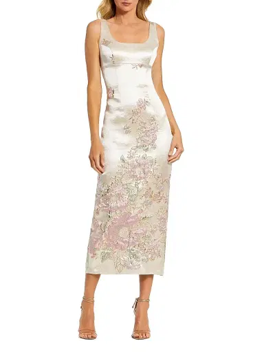 Mac Duggal Women's Petite Floral Brocade Scoopneck Sheath Midi-Dress - Champagne Multi - Size Petite 12 | Thumbnail 1