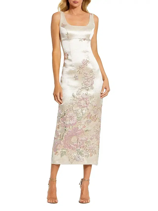 Mac Duggal Women's Petite Floral Brocade Scoopneck Sheath Midi-Dress - Champagne Multi Petite 12