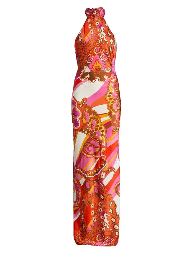 Women's Tatiana Printed Silk Gown - Fiesta Pink Multi