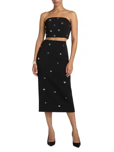 Milly Women's Syra Heart Appliqué High-Rise Midi-Skirt - Black | Thumbnail 2