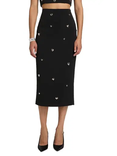 Milly Women's Syra Heart Appliqué High-Rise Midi-Skirt - Black | Thumbnail 3