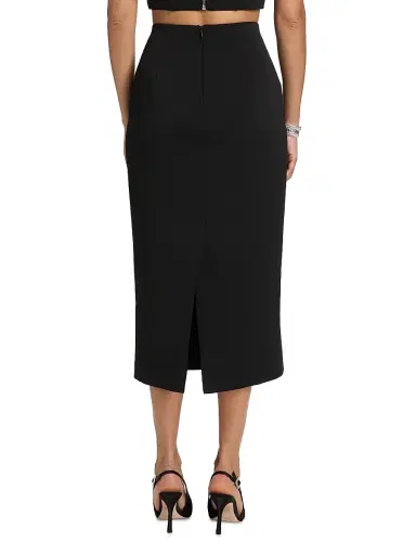 Milly Women's Syra Heart Appliqué High-Rise Midi-Skirt - Black | Thumbnail 5