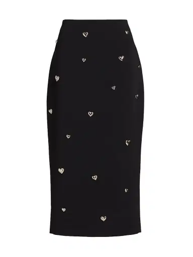 Milly Women's Syra Heart Appliqué High-Rise Midi-Skirt - Black | Thumbnail 1