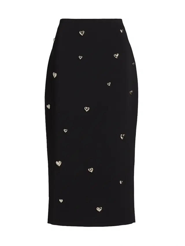 Women's Syra Heart Appliqué High-Rise Midi-Skirt - Black