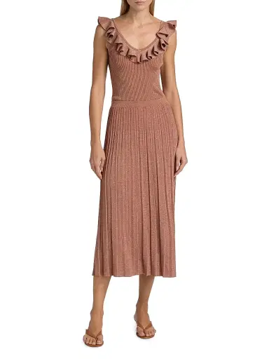 Zimmermann Women's Wanderlust Pleated Metallic Midi-Skirt - Metallic Dusty Rose | Thumbnail 2 Zimmermann Women's Wanderlust Pleated Metallic Midi-Skirt - Metallic Dusty Rose | Thumbnail 2