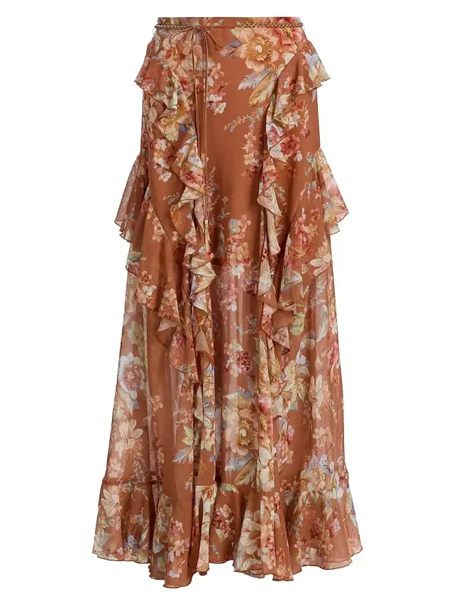 Zimmermann Women's Awaken Floral Cotton-Silk Maxi Skirt - Cinnamon Floral