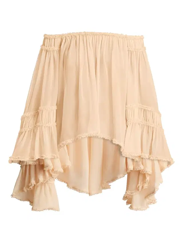 Zimmermann Women's Rebellion Off-The-Shoulder Frayed Silk Blouse - Cream
