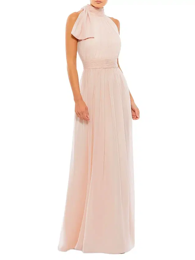 Mac Duggal Women's Petite Ieena 1 Ruched Chiffon A-Line Gown - Blush Petite 14