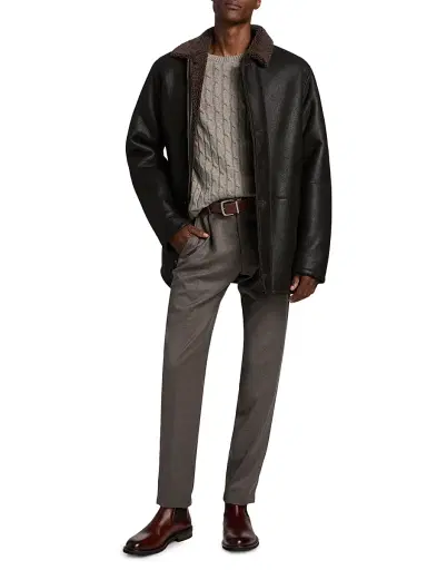 Saks Fifth Avenue Men's COLLECTION Shearling Car Coat - Brown - Size XXL | Thumbnail 2