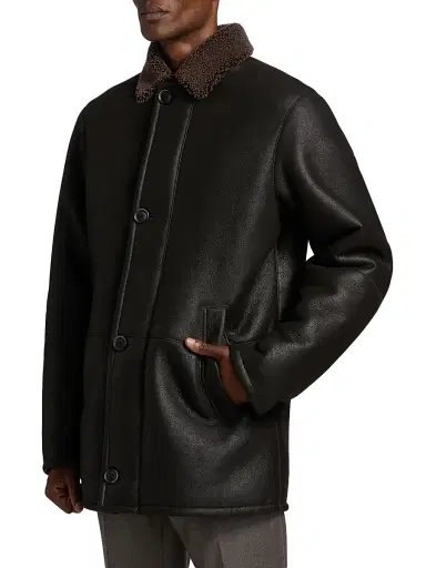 Saks Fifth Avenue Men's COLLECTION Shearling Car Coat - Brown - Size XXL | Thumbnail 4