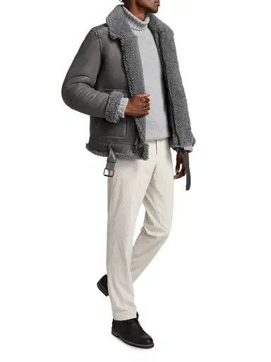Saks Fifth Avenue Men's COLLECTION Shearling Moto Bomber Jacket - Grey - Size XXL | Thumbnail 2