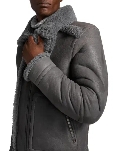 Saks Fifth Avenue Men's COLLECTION Shearling Moto Bomber Jacket - Grey - Size XXL | Thumbnail 6