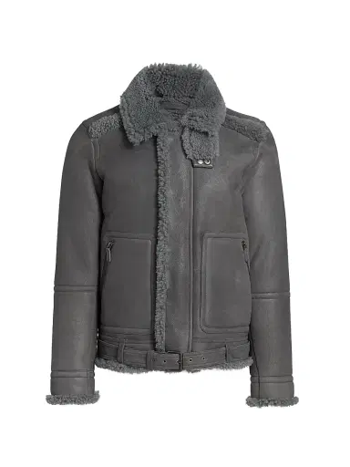 Saks Fifth Avenue Men's COLLECTION Shearling Moto Bomber Jacket - Grey - Size XXL | Thumbnail 1