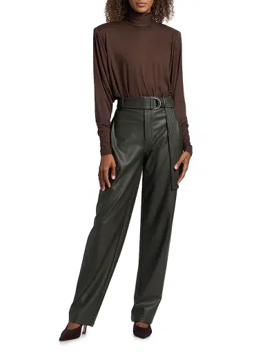 Lapointe Women's Belted Faux-Leather Tapered Trousers - Pine - Size 14 | Thumbnail 2