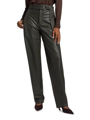 Lapointe Women's Belted Faux-Leather Tapered Trousers - Pine - Size 14 | Thumbnail 3