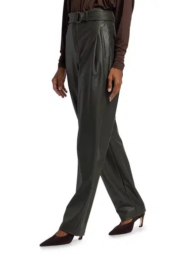 Lapointe Women's Belted Faux-Leather Tapered Trousers - Pine - Size 14 | Thumbnail 4