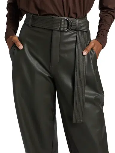 Lapointe Women's Belted Faux-Leather Tapered Trousers - Pine - Size 14 | Thumbnail 6