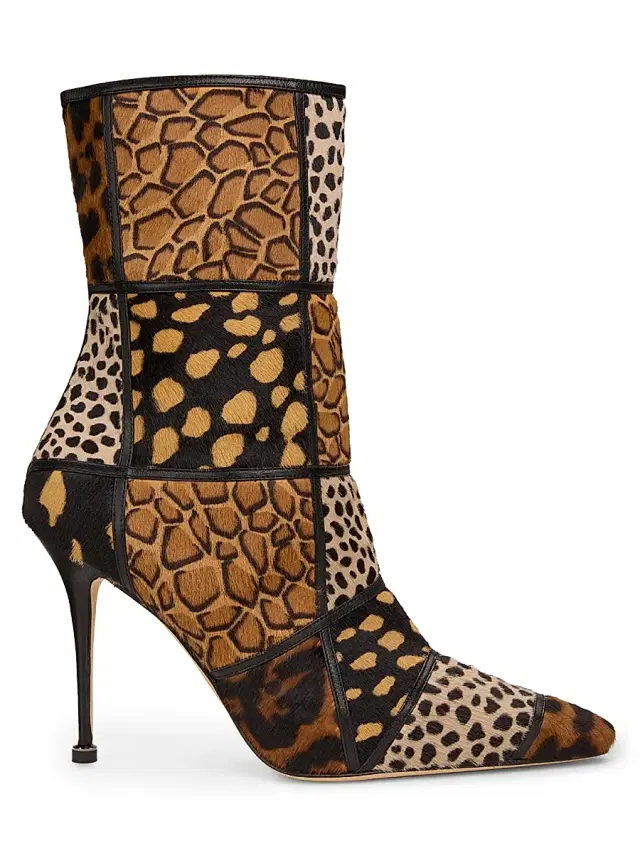 Manolo Blahnik Women's Trulona Animal-Print Calf Hair Ankle Boots - Black Print
