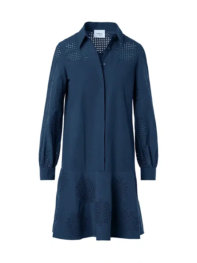 Women's Embroidered Eyelet Poplin Minidress - Dark Blue