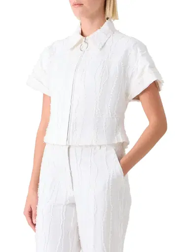 Akris punto Women's Cotton Short-Sleeve Crop Jacket - Cream | Thumbnail 4 Akris punto Women's Cotton Short-Sleeve Crop Jacket - Cream | Thumbnail 4