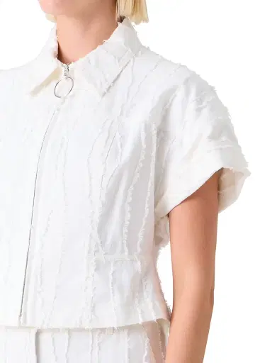 Akris punto Women's Cotton Short-Sleeve Crop Jacket - Cream | Thumbnail 6 Akris punto Women's Cotton Short-Sleeve Crop Jacket - Cream | Thumbnail 6