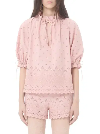 Valentino Garavani Women's Sangallo Lace Top with Fleurs Ajours Margheritine Pattern - Pink | Thumbnail 2