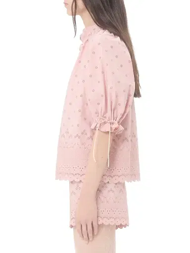 Valentino Garavani Women's Sangallo Lace Top with Fleurs Ajours Margheritine Pattern - Pink | Thumbnail 3