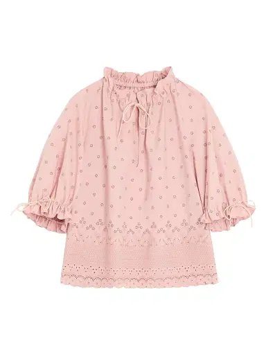 Valentino Garavani Women's Sangallo Lace Top with Fleurs Ajours Margheritine Pattern - Pink | Thumbnail 1
